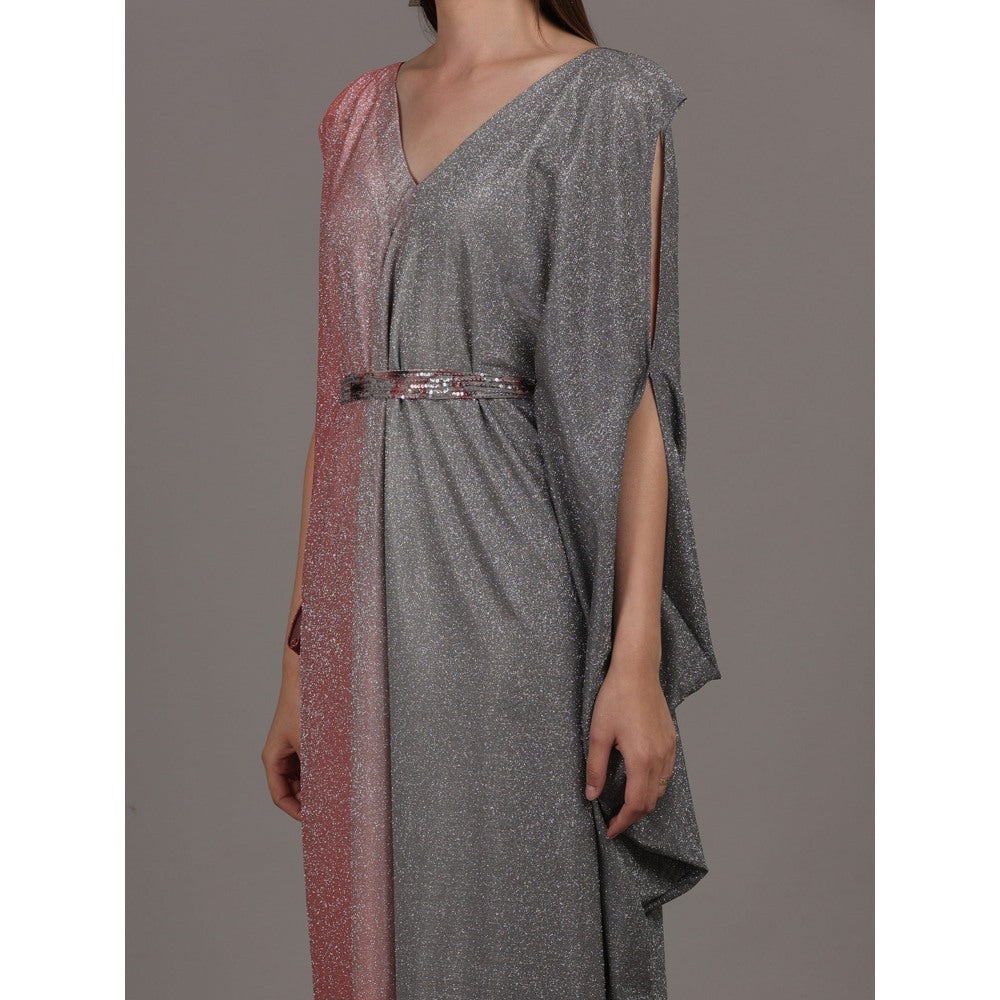 NAMAH BY PARUL MONGIA Multi-Color Shimmer Shaded Kaftan Dress with Belt (Set of 2)