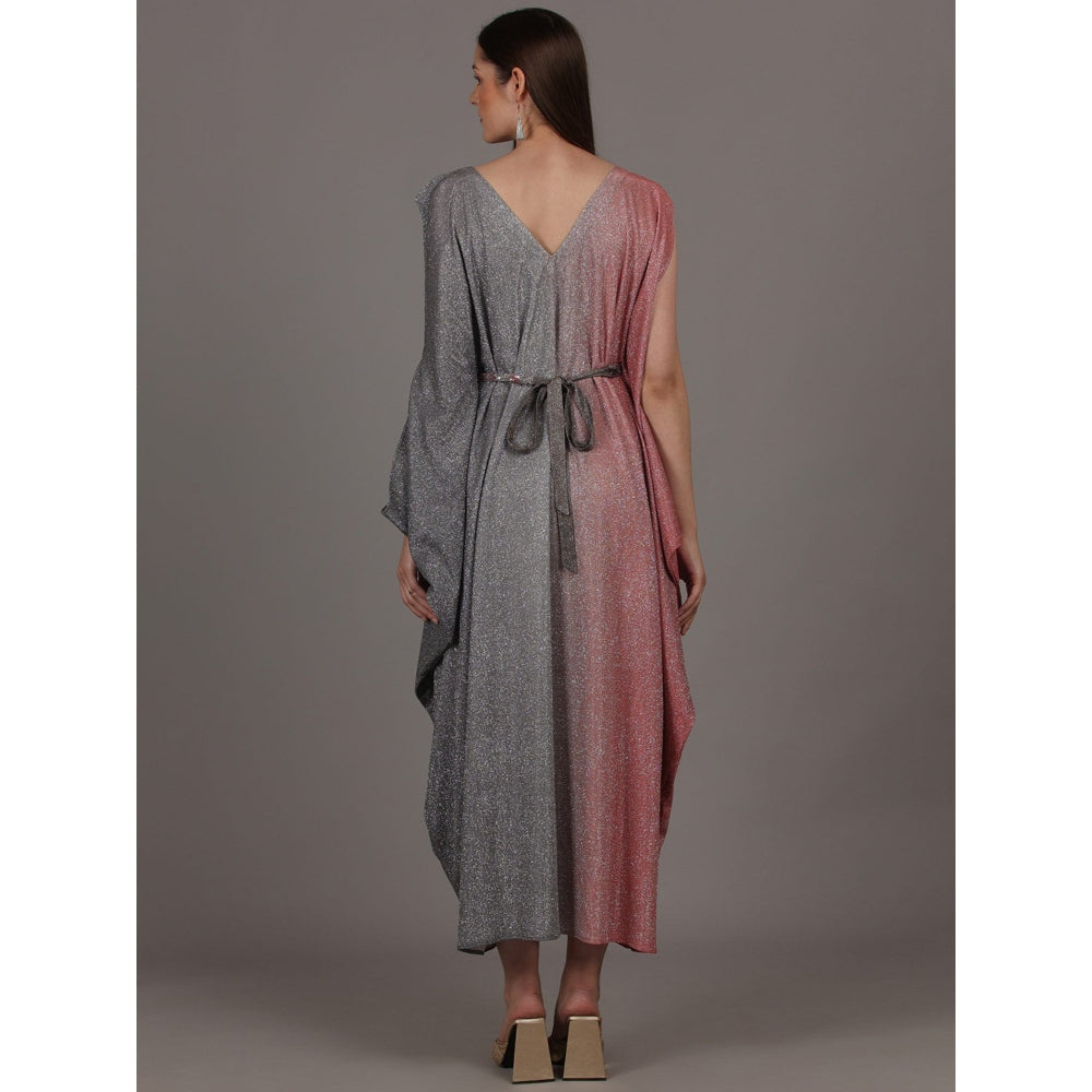 NAMAH BY PARUL MONGIA Multi-Color Shimmer Shaded Kaftan Dress with Belt (Set of 2)