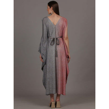 NAMAH BY PARUL MONGIA Multi-Color Shimmer Shaded Kaftan Dress with Belt (Set of 2)