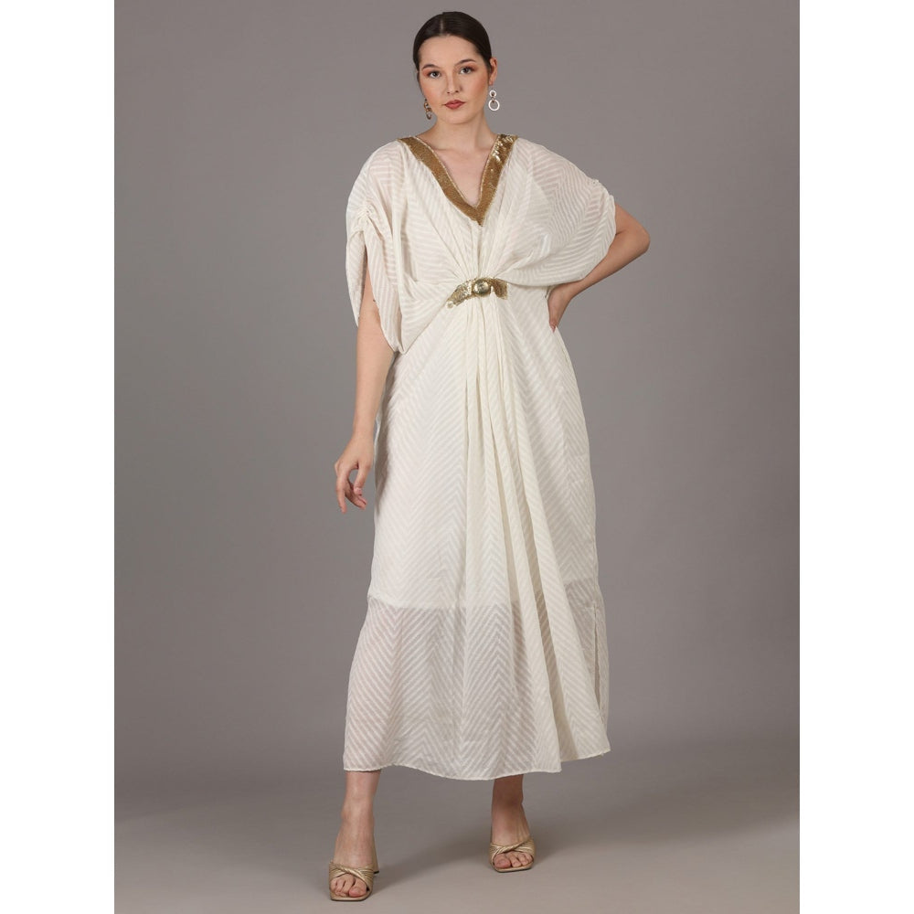 NAMAH BY PARUL MONGIA Ivory Cotton Chiffon Kaftan Dress with Slip (Set of 2)