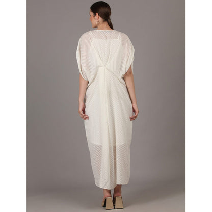 NAMAH BY PARUL MONGIA Ivory Cotton Chiffon Kaftan Dress with Slip (Set of 2)