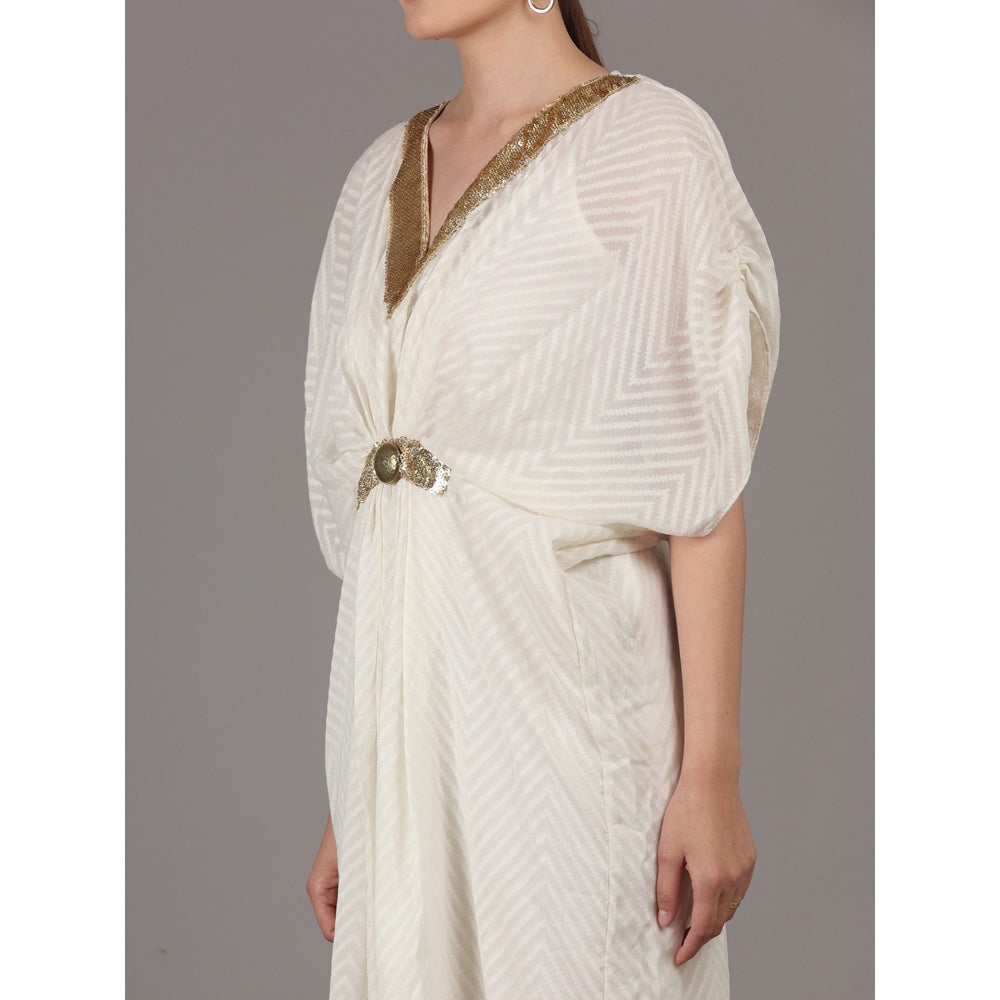 NAMAH BY PARUL MONGIA Ivory Cotton Chiffon Kaftan Dress with Slip (Set of 2)