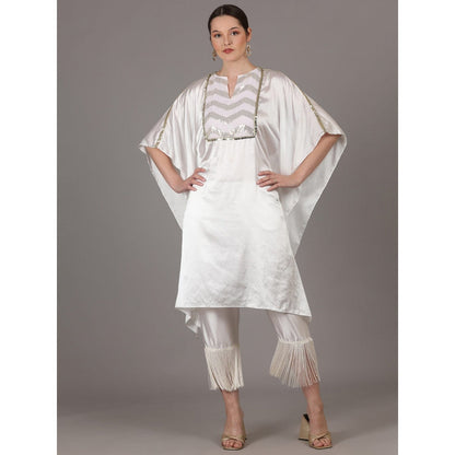 NAMAH BY PARUL MONGIA Ivory Satin Kaftan with Straight Pant (Set of 2)
