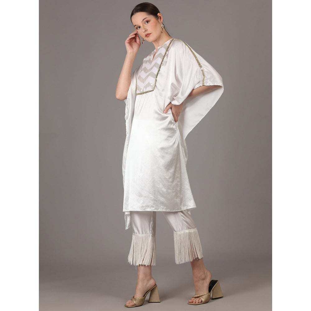 NAMAH BY PARUL MONGIA Ivory Satin Kaftan with Straight Pant (Set of 2)
