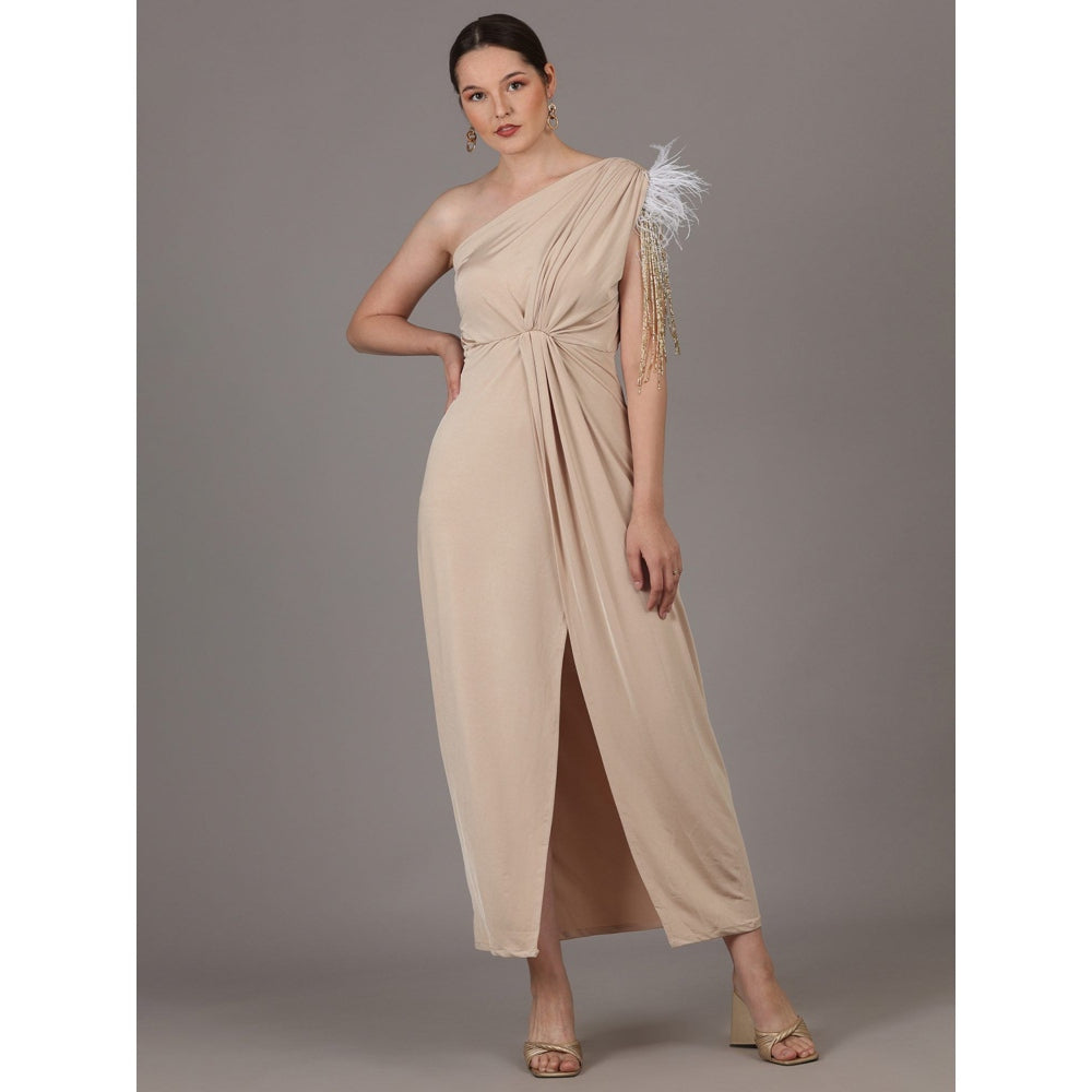 NAMAH BY PARUL MONGIA Sand Beige Lycra One Shoulder Maxi Dress