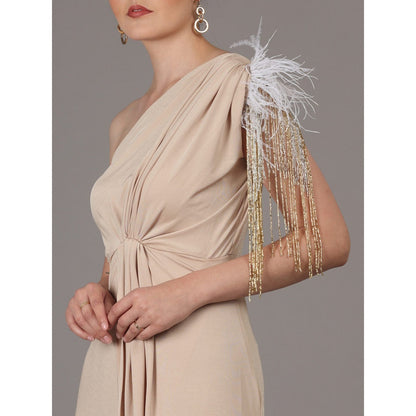 NAMAH BY PARUL MONGIA Sand Beige Lycra One Shoulder Maxi Dress