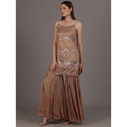 NAMAH BY PARUL MONGIA Dusty Brown Kurta with Sharara & Dupatta (Set of 3)