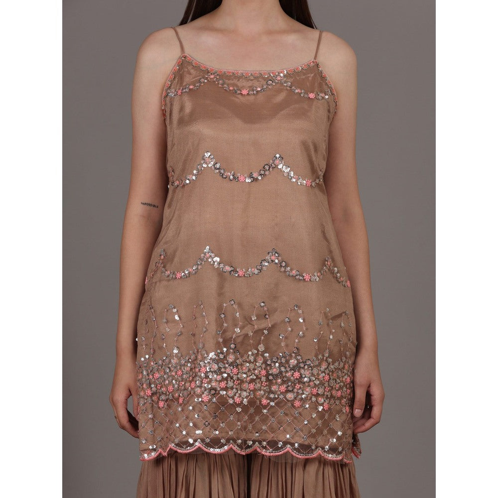 NAMAH BY PARUL MONGIA Dusty Brown Kurta with Sharara & Dupatta (Set of 3)