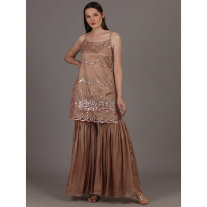 NAMAH BY PARUL MONGIA Dusty Brown Kurta with Sharara & Dupatta (Set of 3)