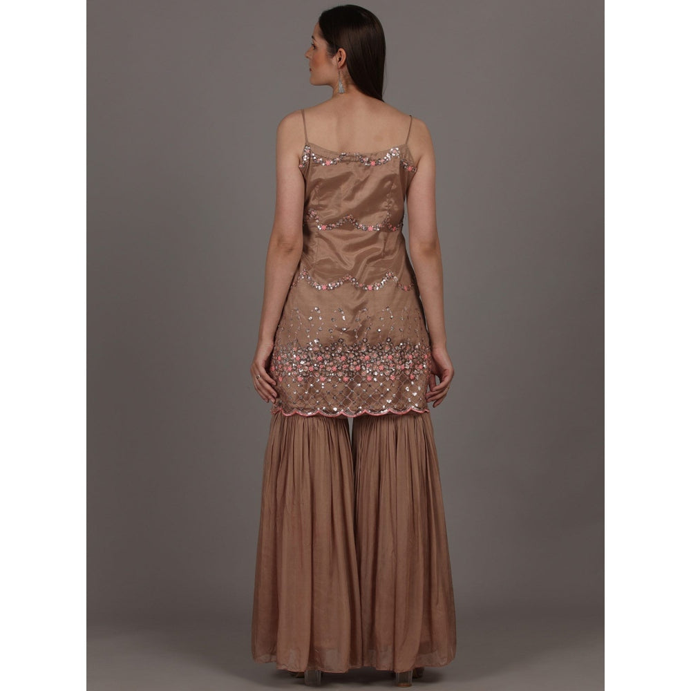 NAMAH BY PARUL MONGIA Dusty Brown Kurta with Sharara & Dupatta (Set of 3)