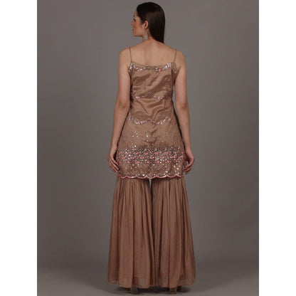 NAMAH BY PARUL MONGIA Dusty Brown Kurta with Sharara & Dupatta (Set of 3)