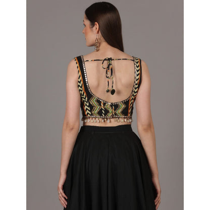 NAMAH BY PARUL MONGIA Black Astrid Print Crop Top with Silk Skirt (Set of 2)