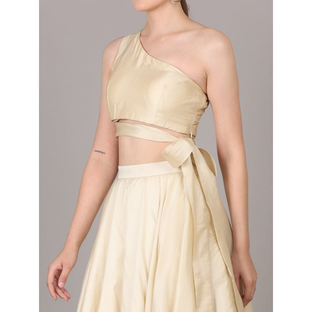 NAMAH BY PARUL MONGIA Cream One Shoulder Crop Top & Skirt with Dupatta (Set of 3)