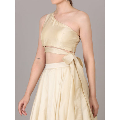 NAMAH BY PARUL MONGIA Cream One Shoulder Crop Top & Skirt with Dupatta (Set of 3)