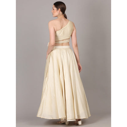 NAMAH BY PARUL MONGIA Cream One Shoulder Crop Top & Skirt with Dupatta (Set of 3)