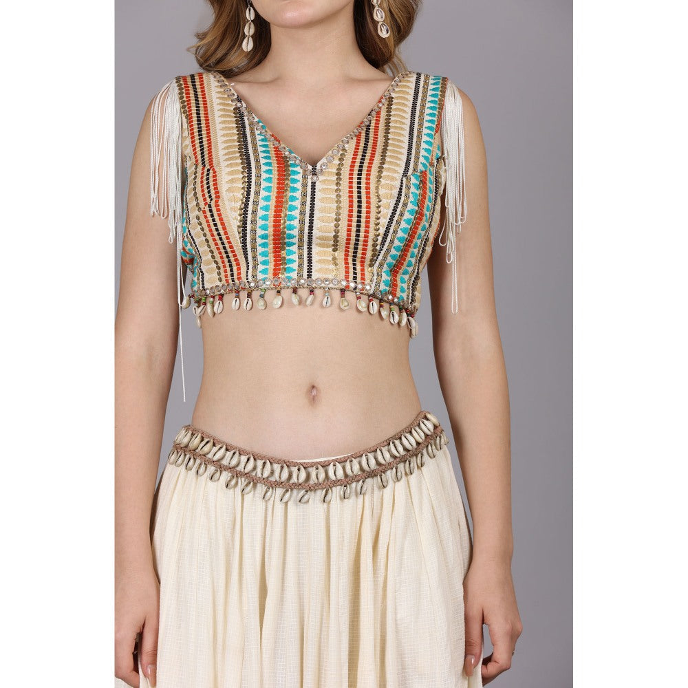 NAMAH BY PARUL MONGIA Ivory Crop Top with Skirt (Set of 2)