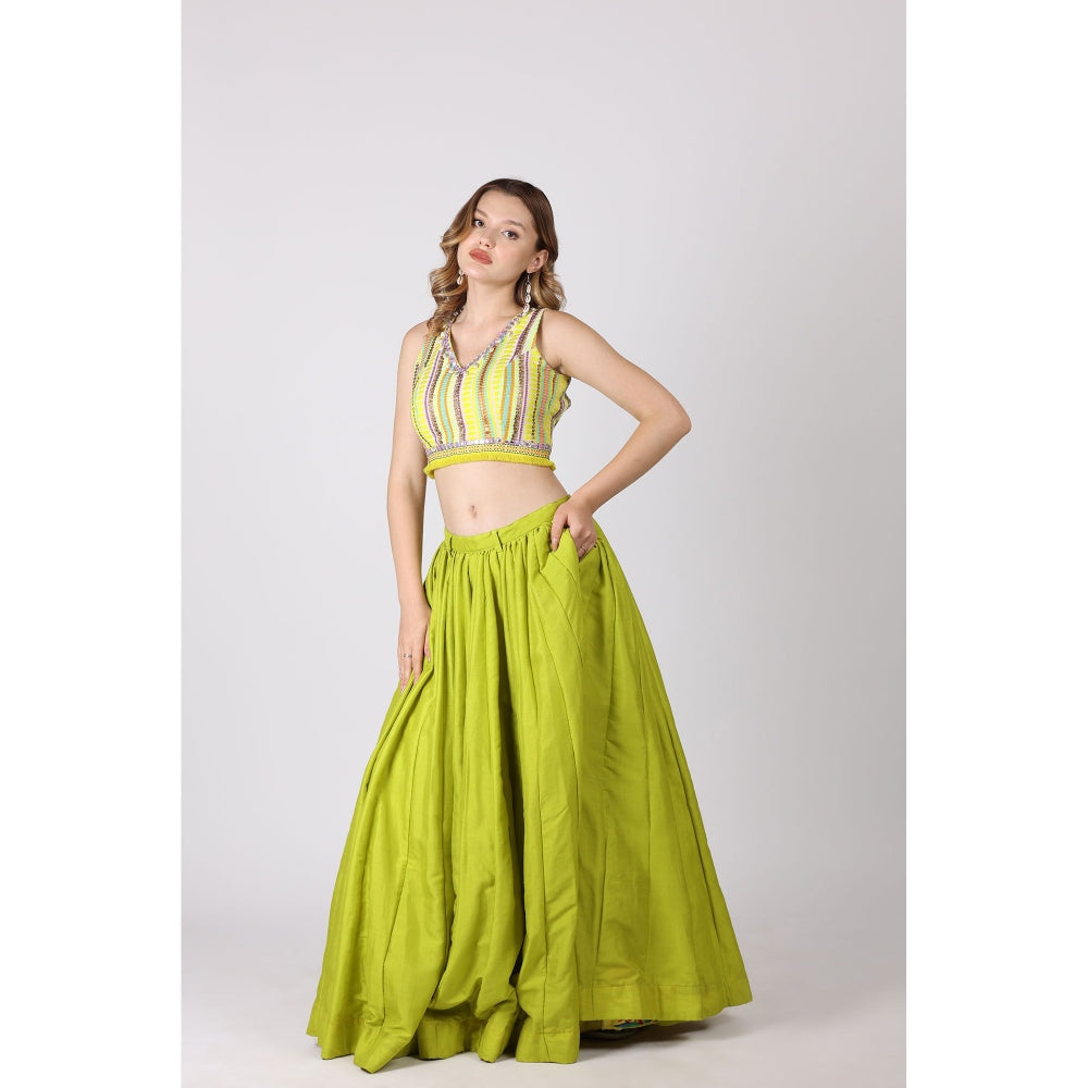 NAMAH BY PARUL MONGIA Lime Green Crop Top with Skirt (Set of 2)