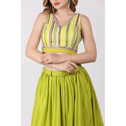 NAMAH BY PARUL MONGIA Lime Green Crop Top with Skirt (Set of 2)