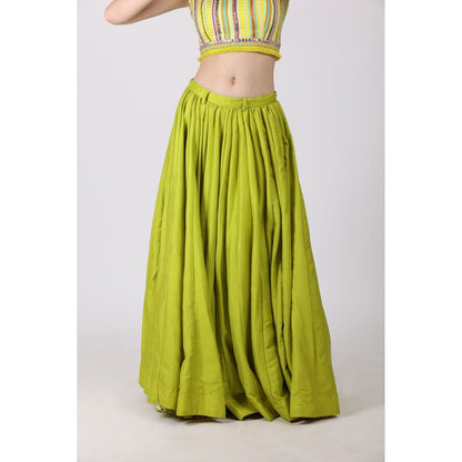 NAMAH BY PARUL MONGIA Lime Green Crop Top with Skirt (Set of 2)