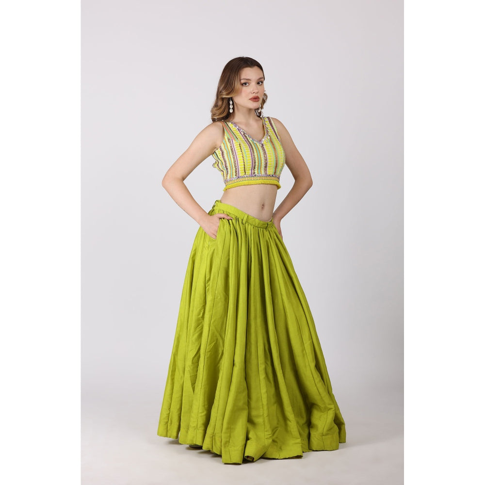 NAMAH BY PARUL MONGIA Lime Green Crop Top with Skirt (Set of 2)
