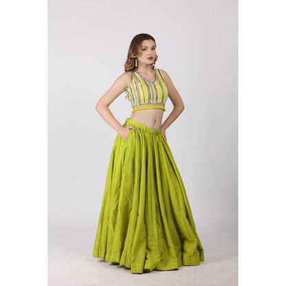 NAMAH BY PARUL MONGIA Lime Green Crop Top with Skirt (Set of 2)