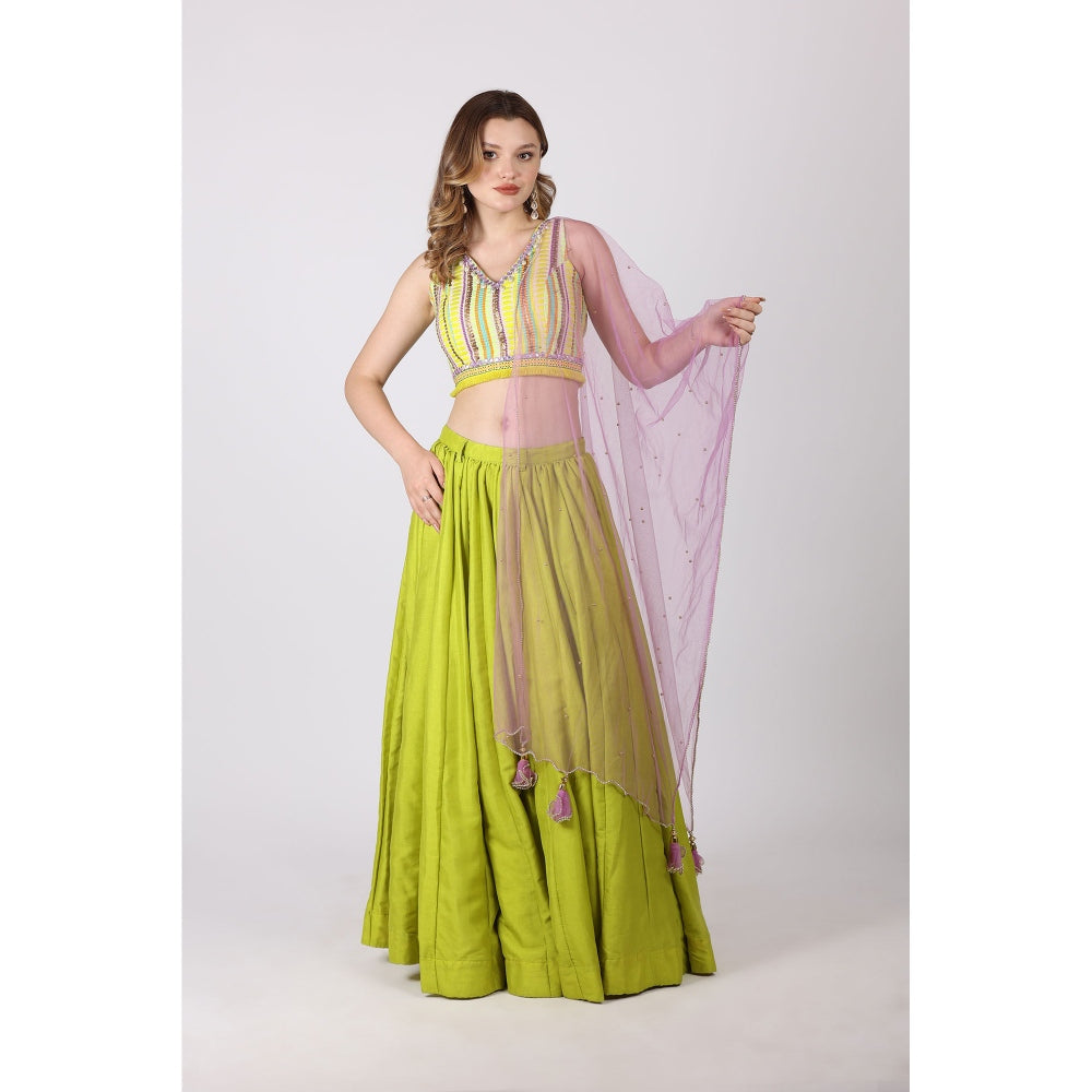 NAMAH BY PARUL MONGIA Lime Green Crop Top with Skirt (Set of 2)
