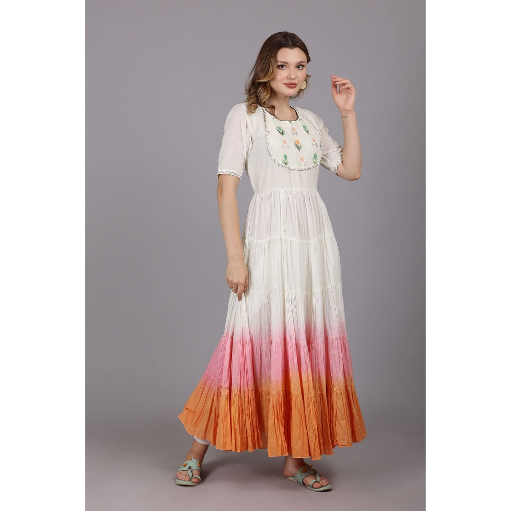 NAMAH BY PARUL MONGIA White Ombre Anarkali with Pant and Dupatta (Set of 3)