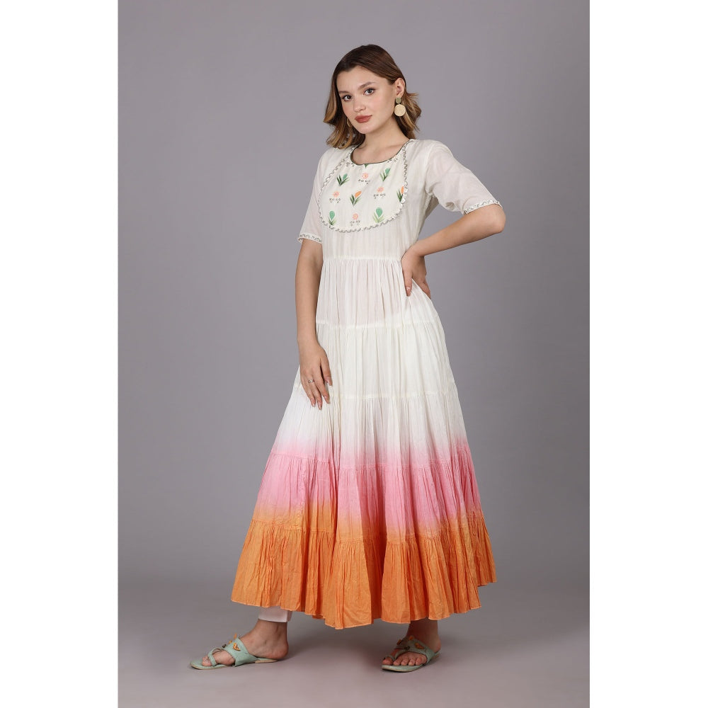 NAMAH BY PARUL MONGIA White Ombre Anarkali with Pant and Dupatta (Set of 3)