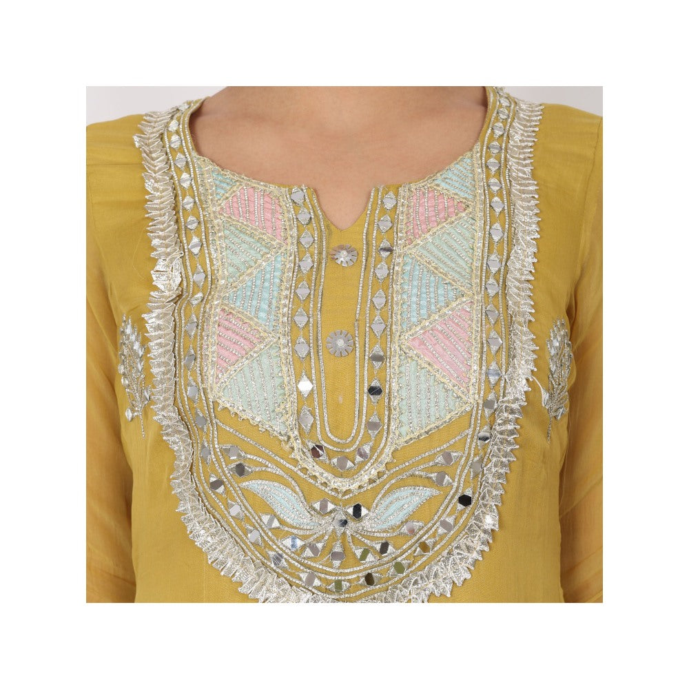 NAMAH BY PARUL MONGIA Yellow Mirror Work Kurta with Sharara and Dupatta (Set of 3)