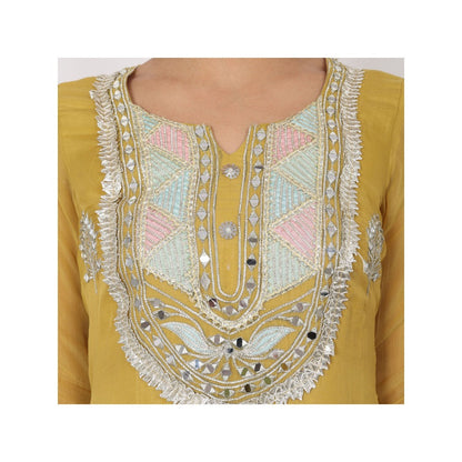 NAMAH BY PARUL MONGIA Yellow Mirror Work Kurta with Sharara and Dupatta (Set of 3)