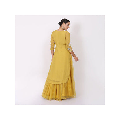 NAMAH BY PARUL MONGIA Yellow Mirror Work Kurta with Sharara and Dupatta (Set of 3)