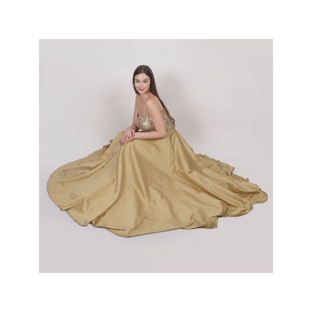 NAMAH BY PARUL MONGIA Gold Mirror Work Silk Tube Gown