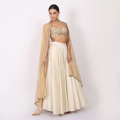 NAMAH BY PARUL MONGIA Ivory Silk Embroidered Blouse with Lehenga and Dupatta (Set of 3)