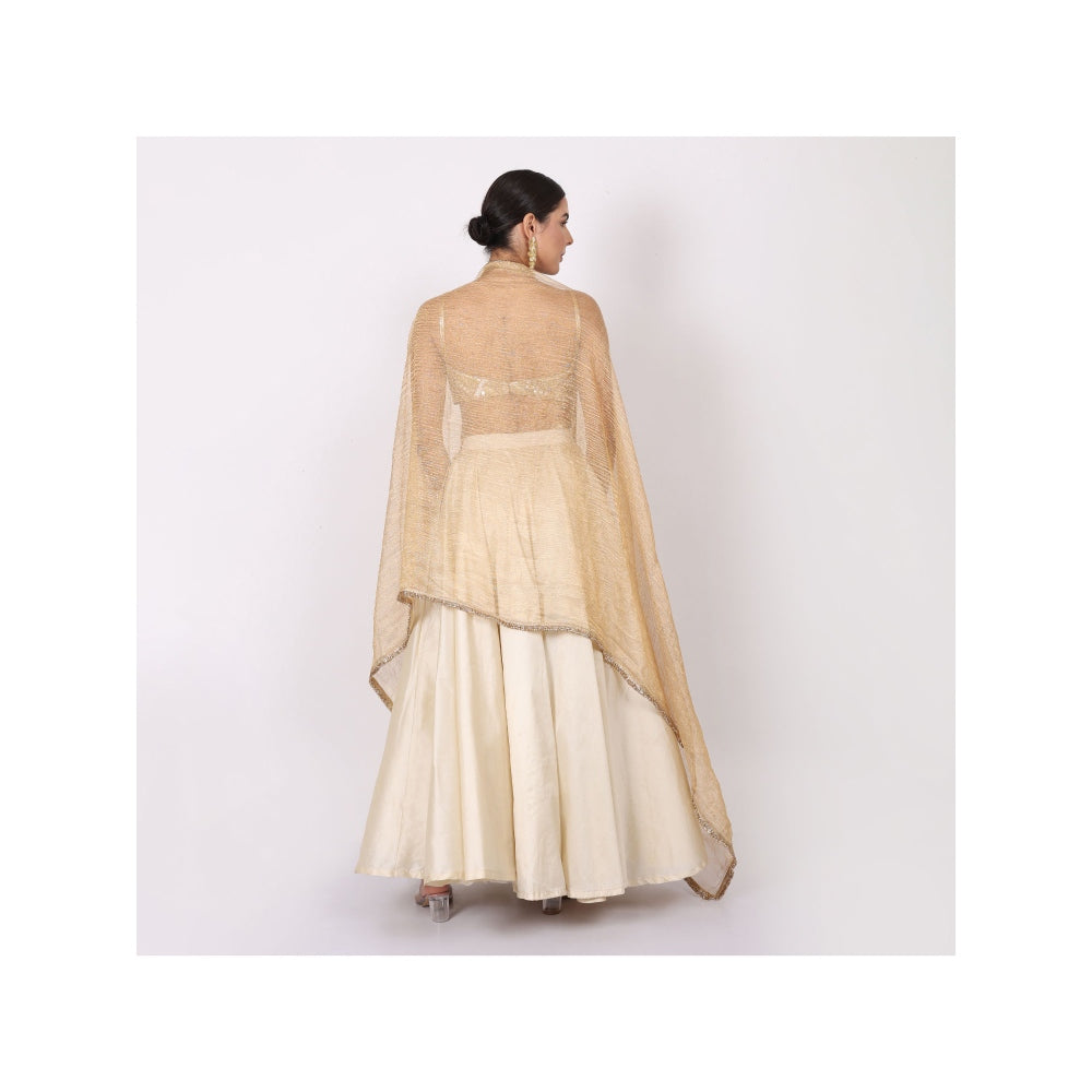 NAMAH BY PARUL MONGIA Ivory Silk Embroidered Blouse with Lehenga and Dupatta (Set of 3)