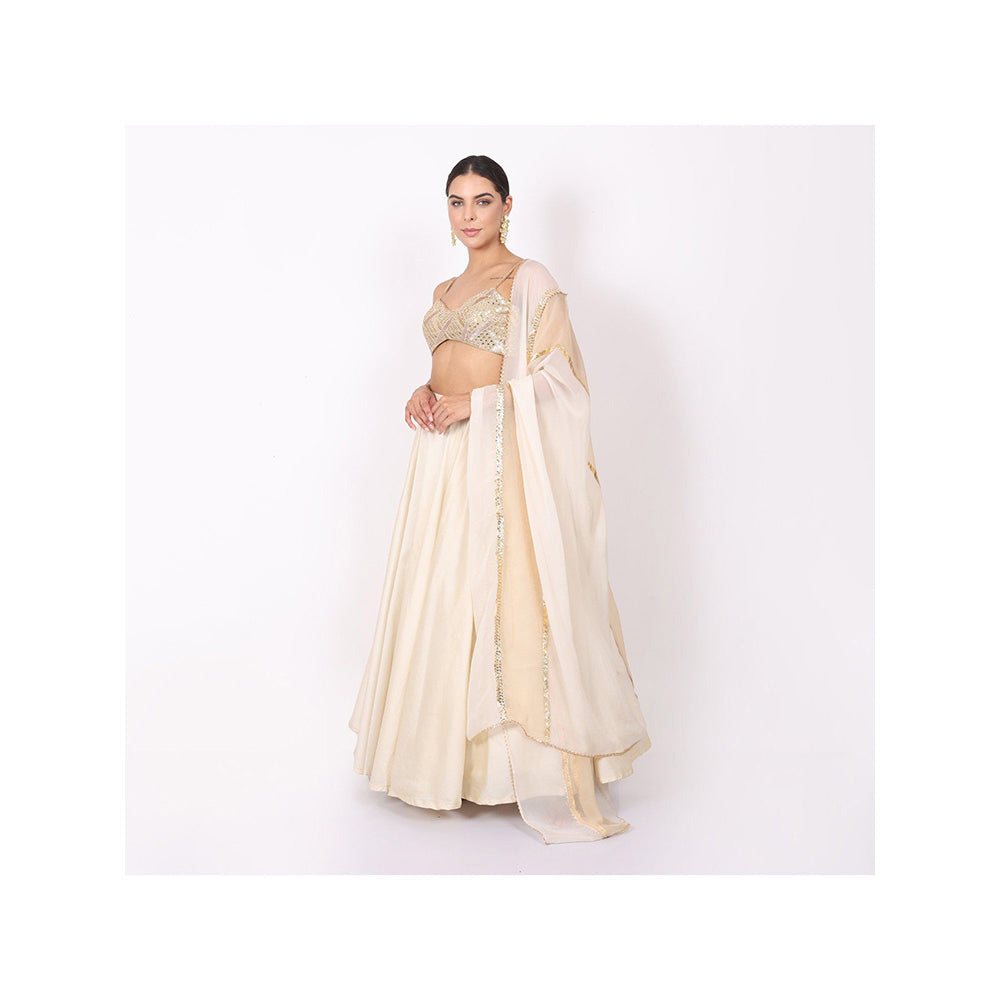 NAMAH BY PARUL MONGIA Ivory Silk Embroidered Blouse with Lehenga and Dupatta (Set of 3)