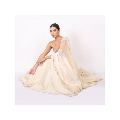 NAMAH BY PARUL MONGIA Ivory Silk Embroidered Blouse with Lehenga and Dupatta (Set of 3)
