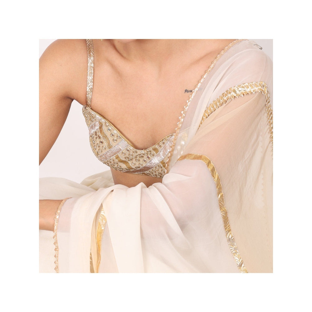 NAMAH BY PARUL MONGIA Ivory Silk Embroidered Blouse with Lehenga and Dupatta (Set of 3)