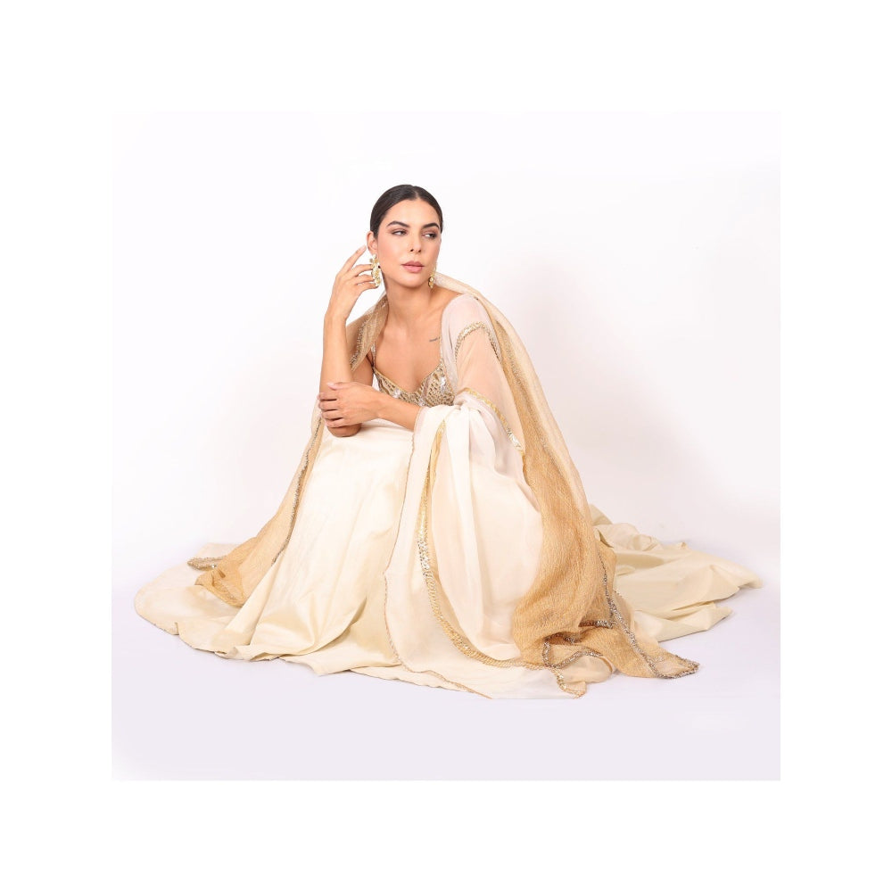 NAMAH BY PARUL MONGIA Ivory Silk Embroidered Blouse with Lehenga and Dupatta (Set of 3)