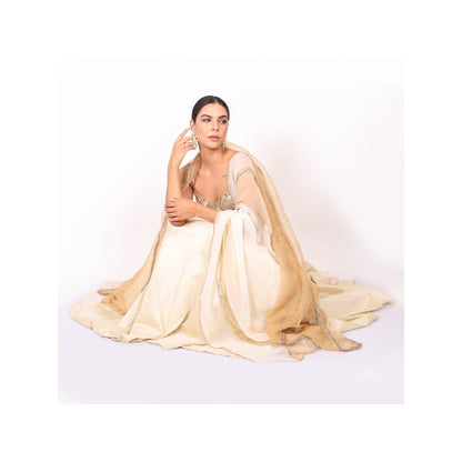 NAMAH BY PARUL MONGIA Ivory Silk Embroidered Blouse with Lehenga and Dupatta (Set of 3)