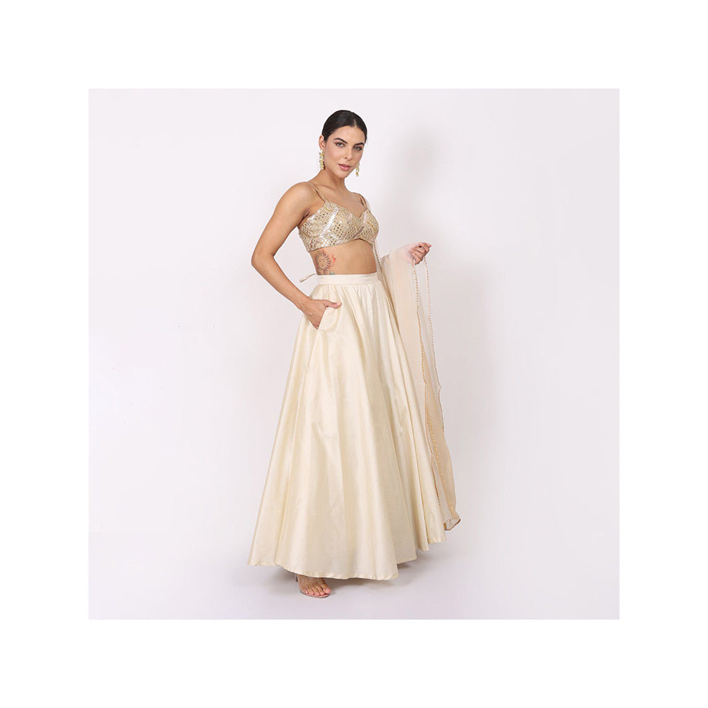 NAMAH BY PARUL MONGIA Ivory Silk Embroidered Blouse with Lehenga and Dupatta (Set of 3)