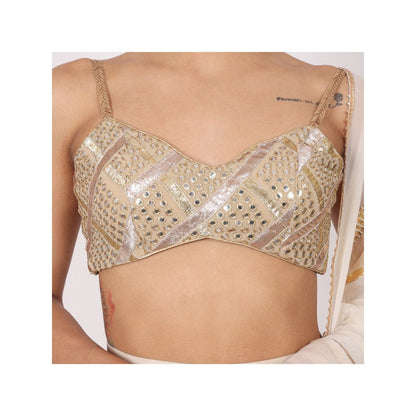 NAMAH BY PARUL MONGIA Ivory Silk Embroidered Blouse with Lehenga and Dupatta (Set of 3)