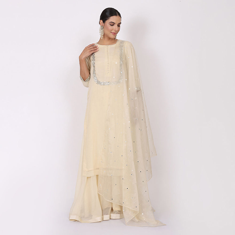 NAMAH BY PARUL MONGIA Ivory Organza Embroidered Kurta with Sharara and Dupatta (Set of 3)