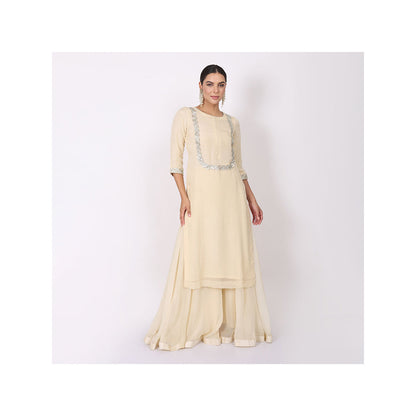 NAMAH BY PARUL MONGIA Ivory Organza Embroidered Kurta with Sharara and Dupatta (Set of 3)