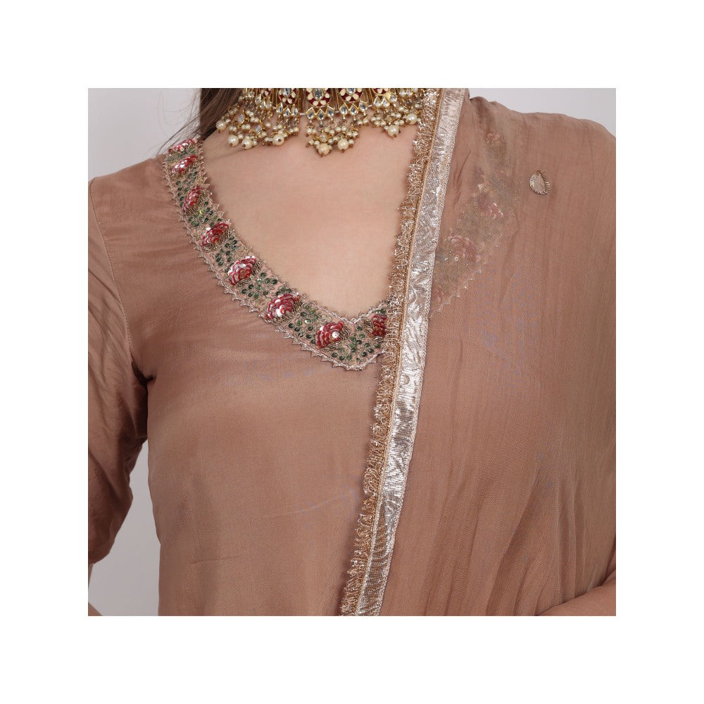 NAMAH BY PARUL MONGIA Beige Silk Embroidered Kurta with Sharara and Dupatta (Set of 3)