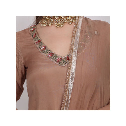 NAMAH BY PARUL MONGIA Beige Silk Embroidered Kurta with Sharara and Dupatta (Set of 3)