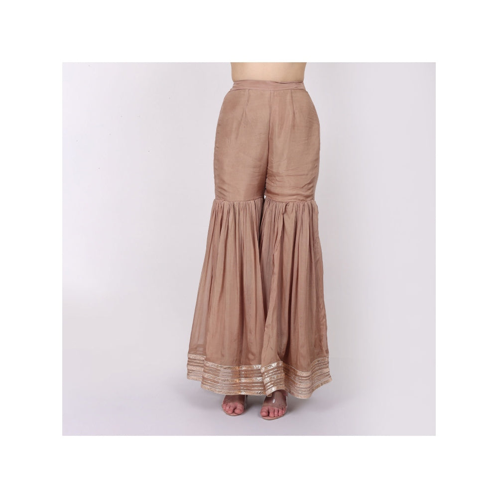 NAMAH BY PARUL MONGIA Beige Silk Embroidered Kurta with Sharara and Dupatta (Set of 3)