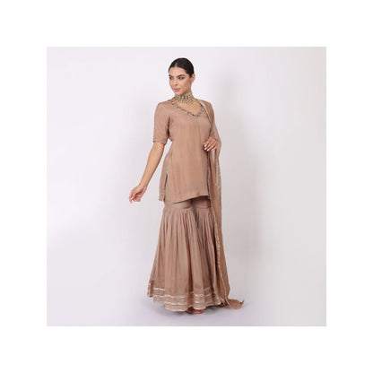 NAMAH BY PARUL MONGIA Beige Silk Embroidered Kurta with Sharara and Dupatta (Set of 3)