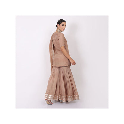 NAMAH BY PARUL MONGIA Beige Silk Embroidered Kurta with Sharara and Dupatta (Set of 3)