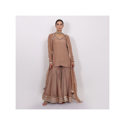 NAMAH BY PARUL MONGIA Beige Silk Embroidered Kurta with Sharara and Dupatta (Set of 3)