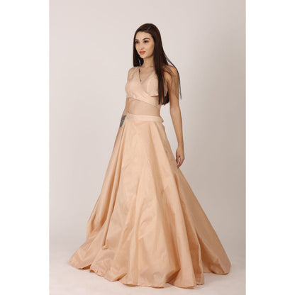 NAMAH BY PARUL MONGIA Beige Salmon Solid Blouse with Lehenga and Dupatta (Set of 3)